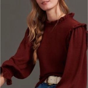 NWT ANTHROPOLOGIE NORMA RUFFLED TOP IN WINE